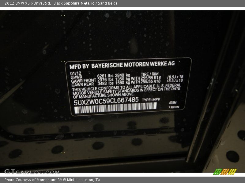 Black Sapphire Metallic / Sand Beige 2012 BMW X5 xDrive35d