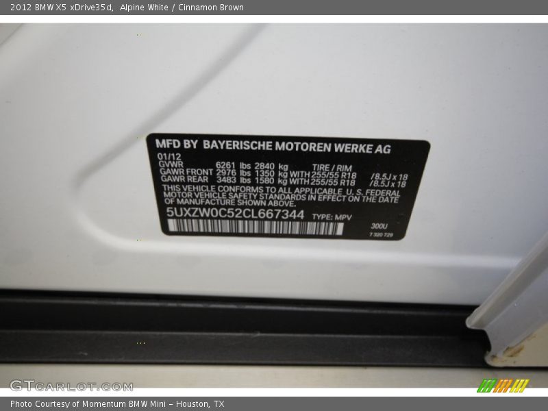 Alpine White / Cinnamon Brown 2012 BMW X5 xDrive35d