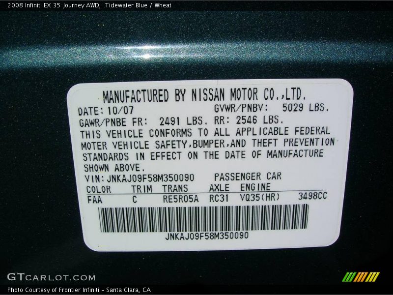 Tidewater Blue / Wheat 2008 Infiniti EX 35 Journey AWD