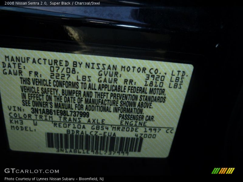 Super Black / Charcoal/Steel 2008 Nissan Sentra 2.0
