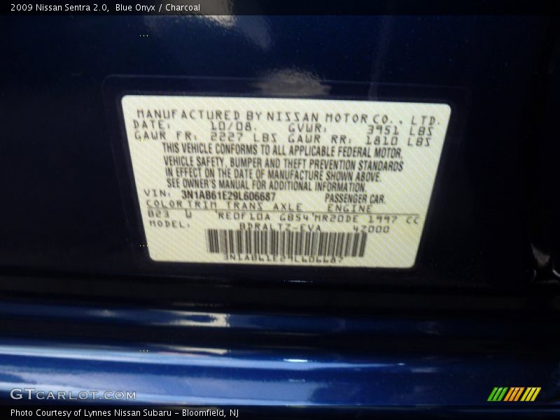 Blue Onyx / Charcoal 2009 Nissan Sentra 2.0