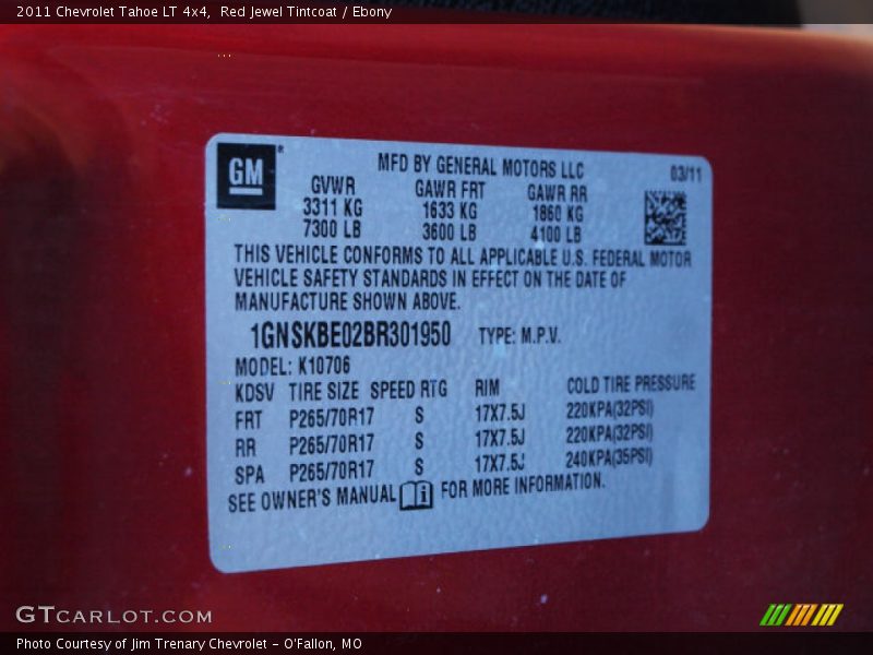 Red Jewel Tintcoat / Ebony 2011 Chevrolet Tahoe LT 4x4
