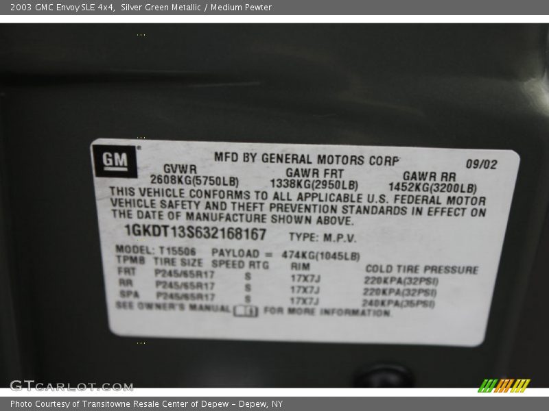 Silver Green Metallic / Medium Pewter 2003 GMC Envoy SLE 4x4