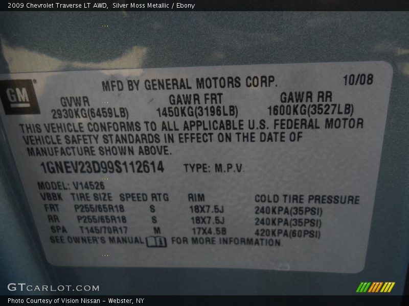 Silver Moss Metallic / Ebony 2009 Chevrolet Traverse LT AWD