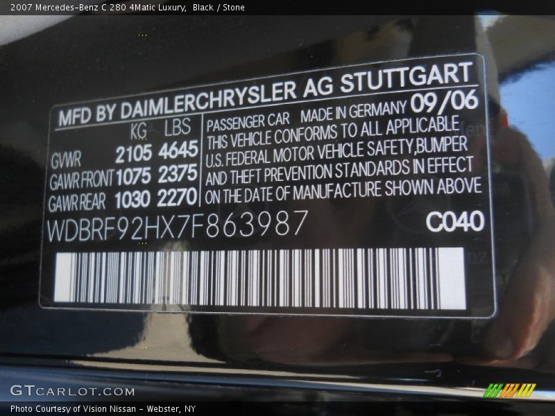 Black / Stone 2007 Mercedes-Benz C 280 4Matic Luxury