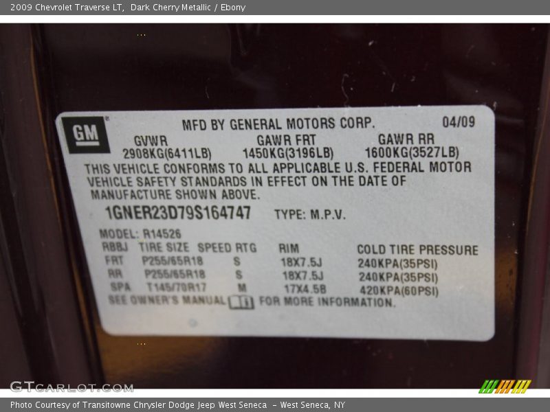Dark Cherry Metallic / Ebony 2009 Chevrolet Traverse LT