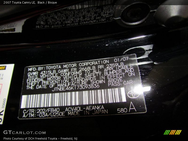 Black / Bisque 2007 Toyota Camry LE