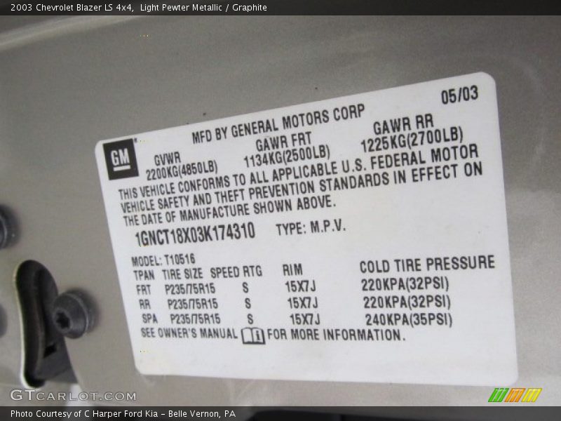 Light Pewter Metallic / Graphite 2003 Chevrolet Blazer LS 4x4