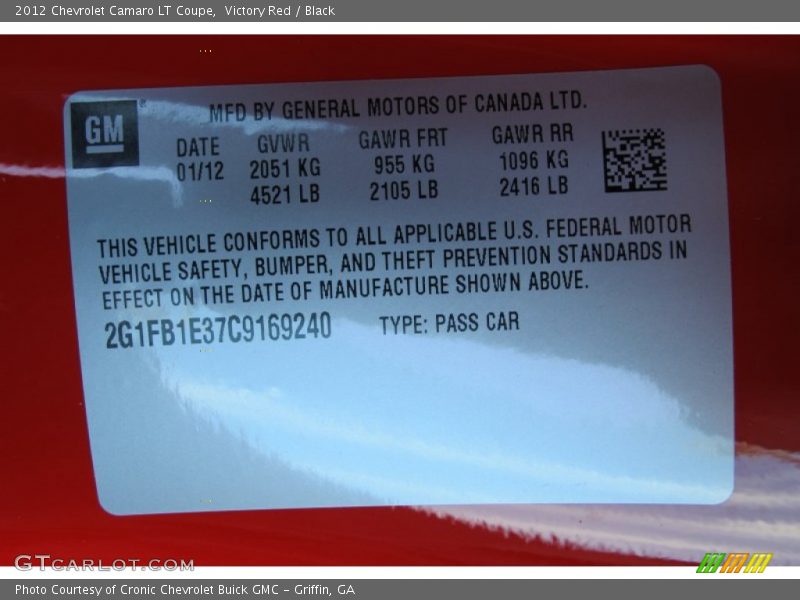 Victory Red / Black 2012 Chevrolet Camaro LT Coupe