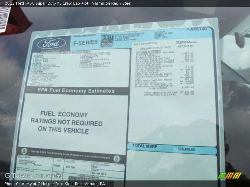  2012 F450 Super Duty XL Crew Cab 4x4 Window Sticker