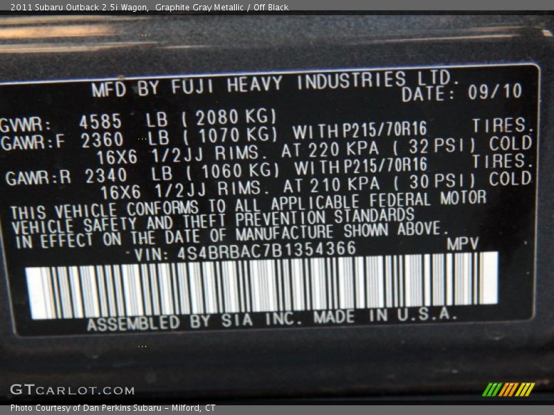 Graphite Gray Metallic / Off Black 2011 Subaru Outback 2.5i Wagon