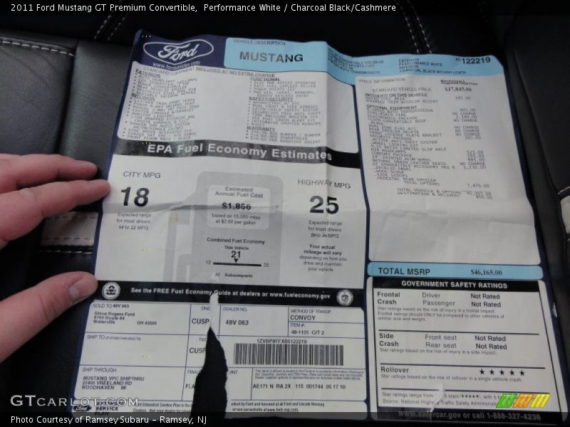  2011 Mustang GT Premium Convertible Window Sticker