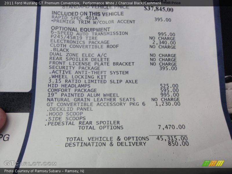  2011 Mustang GT Premium Convertible Window Sticker