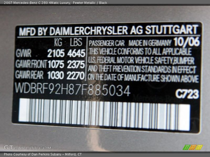 Pewter Metallic / Black 2007 Mercedes-Benz C 280 4Matic Luxury