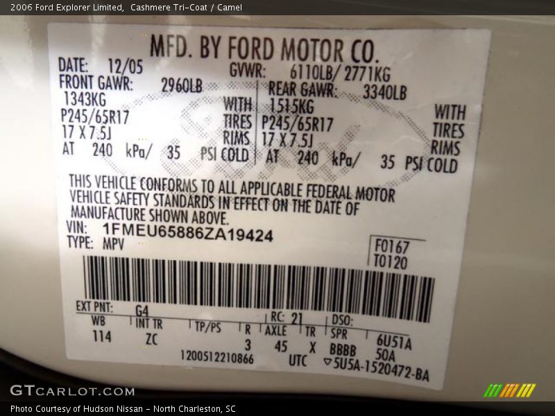 2006 Explorer Limited Cashmere Tri-Coat Color Code G4