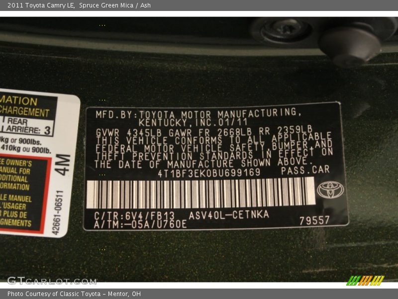 Spruce Green Mica / Ash 2011 Toyota Camry LE