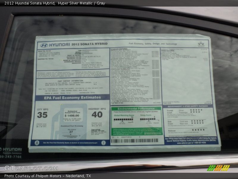  2012 Sonata Hybrid Window Sticker