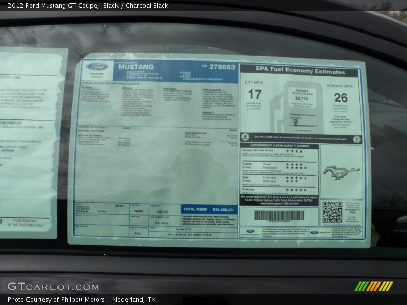  2012 Mustang GT Coupe Window Sticker