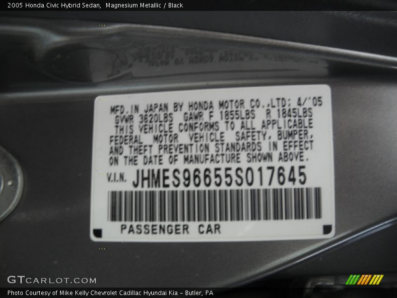 Magnesium Metallic / Black 2005 Honda Civic Hybrid Sedan