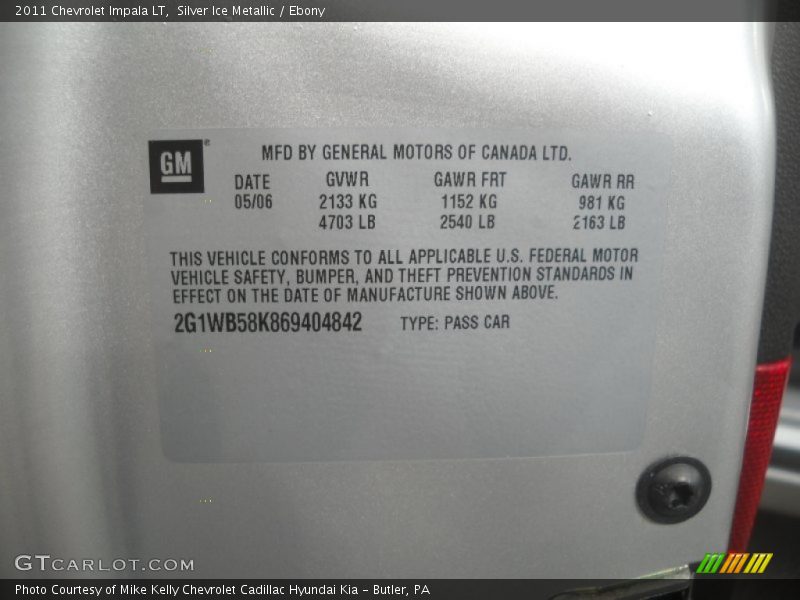 Silver Ice Metallic / Ebony 2011 Chevrolet Impala LT