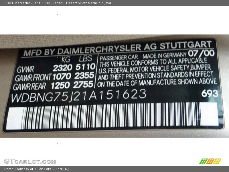 Desert Silver Metallic / Java 2001 Mercedes-Benz S 500 Sedan