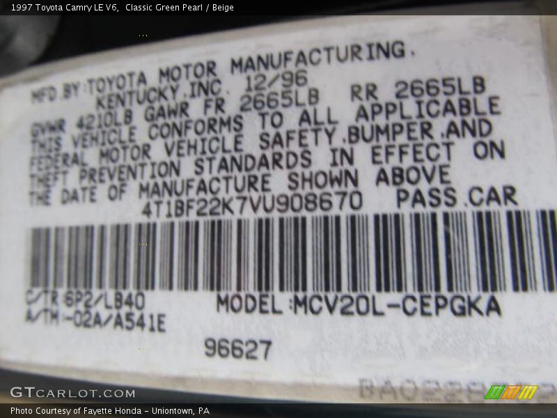 Classic Green Pearl / Beige 1997 Toyota Camry LE V6