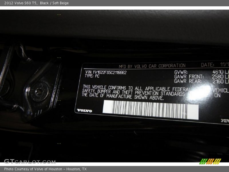 Black / Soft Beige 2012 Volvo S60 T5