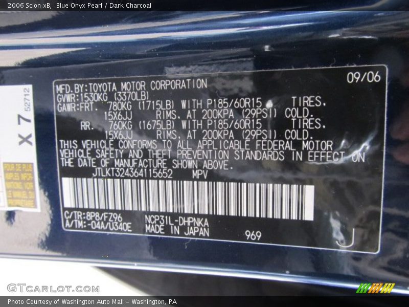 2006 xB  Blue Onyx Pearl Color Code 8P8