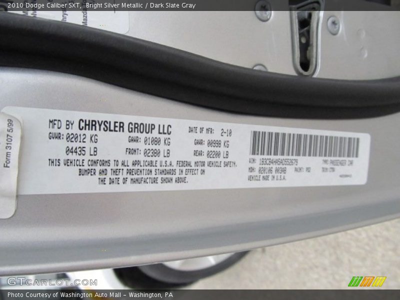 Bright Silver Metallic / Dark Slate Gray 2010 Dodge Caliber SXT