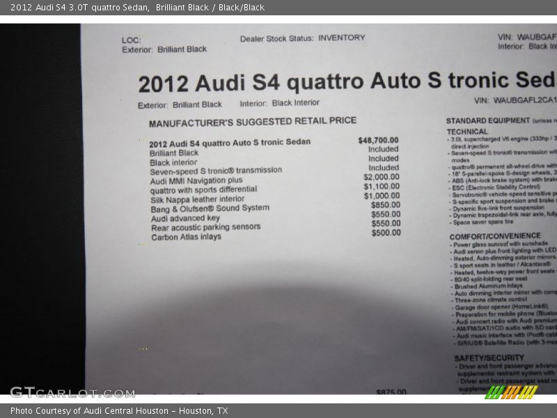 Brilliant Black / Black/Black 2012 Audi S4 3.0T quattro Sedan