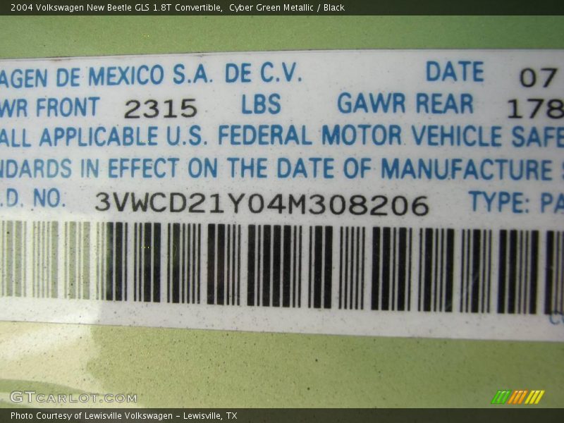 Cyber Green Metallic / Black 2004 Volkswagen New Beetle GLS 1.8T Convertible