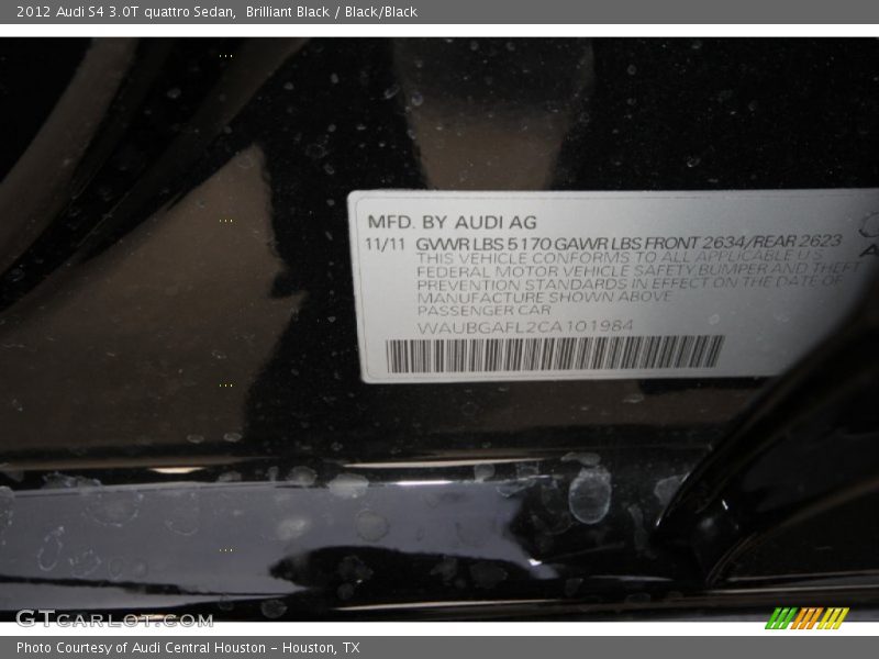 Brilliant Black / Black/Black 2012 Audi S4 3.0T quattro Sedan