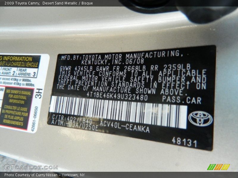 Desert Sand Metallic / Bisque 2009 Toyota Camry