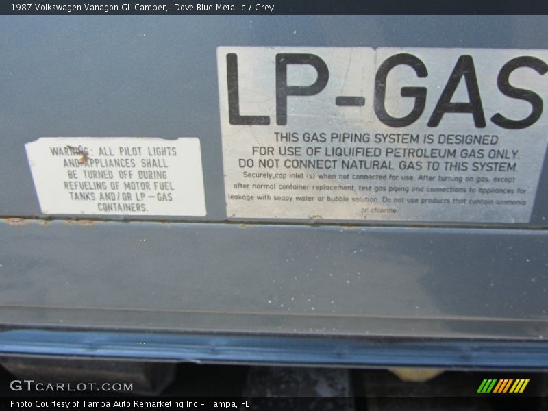 Info Tag of 1987 Vanagon GL Camper