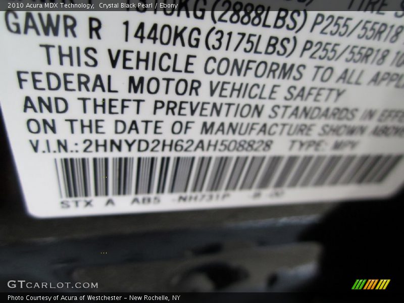 Crystal Black Pearl / Ebony 2010 Acura MDX Technology
