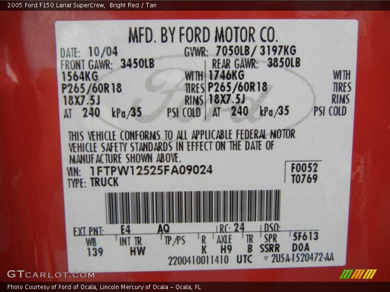 Bright Red / Tan 2005 Ford F150 Lariat SuperCrew