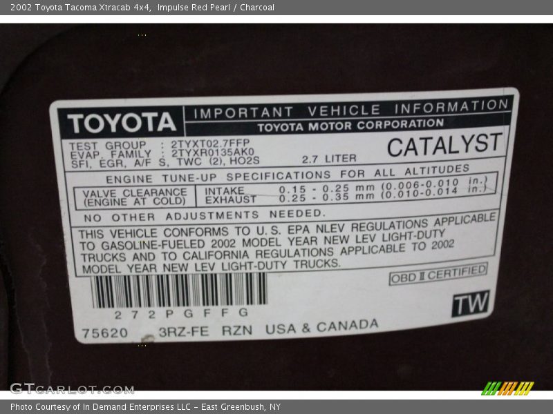 Impulse Red Pearl / Charcoal 2002 Toyota Tacoma Xtracab 4x4