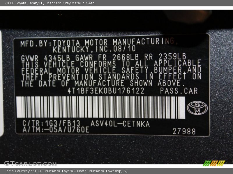 Magnetic Gray Metallic / Ash 2011 Toyota Camry LE