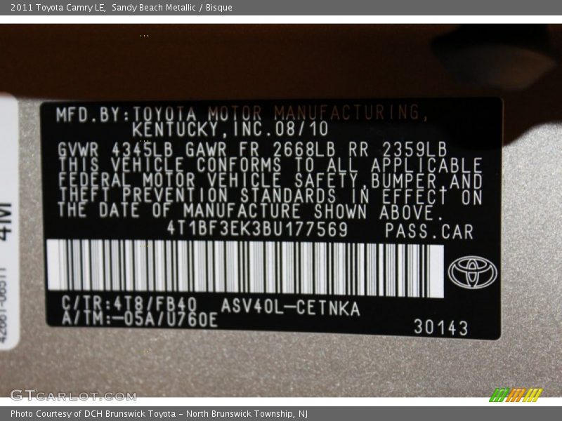 Sandy Beach Metallic / Bisque 2011 Toyota Camry LE