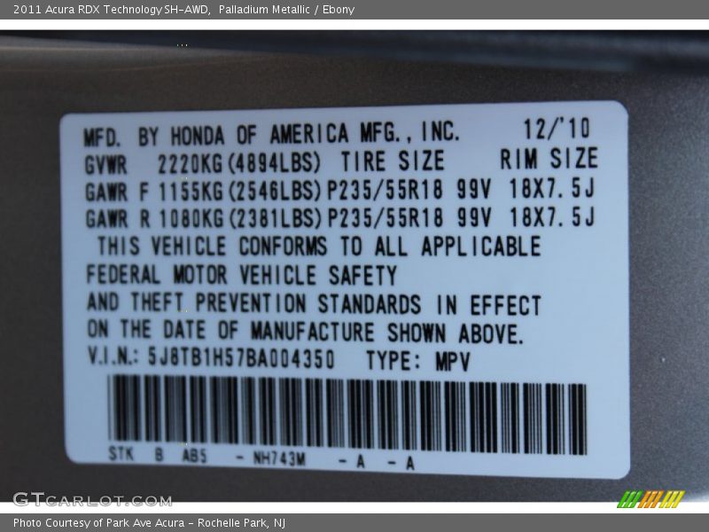 Palladium Metallic / Ebony 2011 Acura RDX Technology SH-AWD