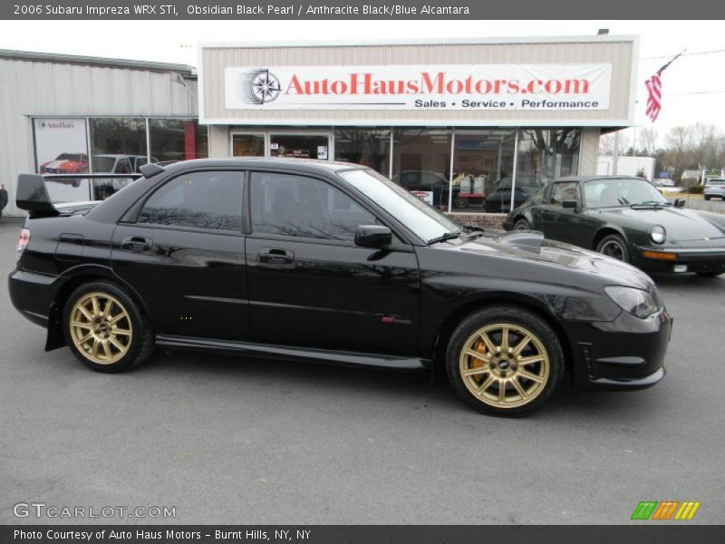 Obsidian Black Pearl / Anthracite Black/Blue Alcantara 2006 Subaru Impreza WRX STi