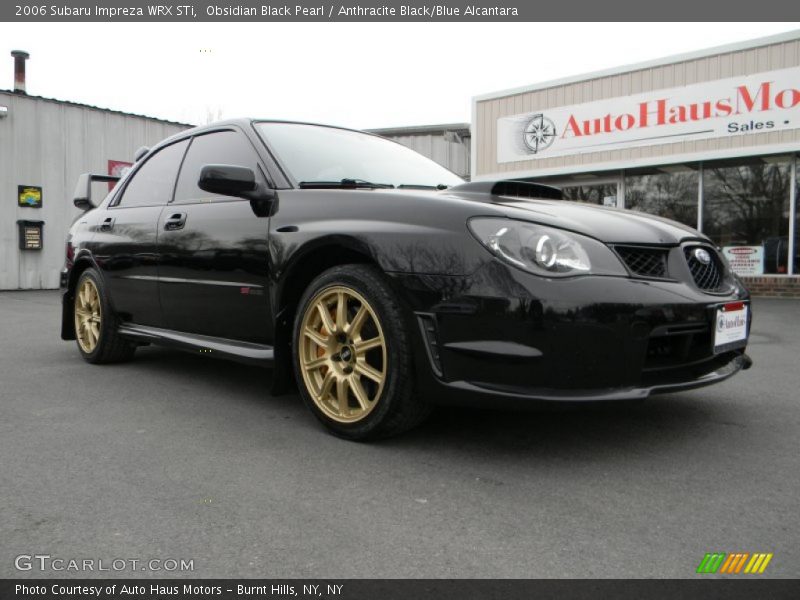 Obsidian Black Pearl / Anthracite Black/Blue Alcantara 2006 Subaru Impreza WRX STi