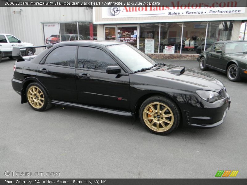 Obsidian Black Pearl / Anthracite Black/Blue Alcantara 2006 Subaru Impreza WRX STi
