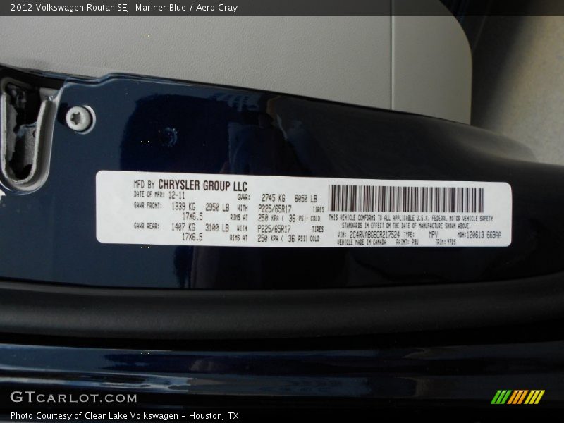 Mariner Blue / Aero Gray 2012 Volkswagen Routan SE