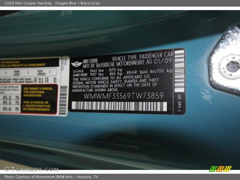 Oxygen Blue / Black/Grey 2009 Mini Cooper Hardtop