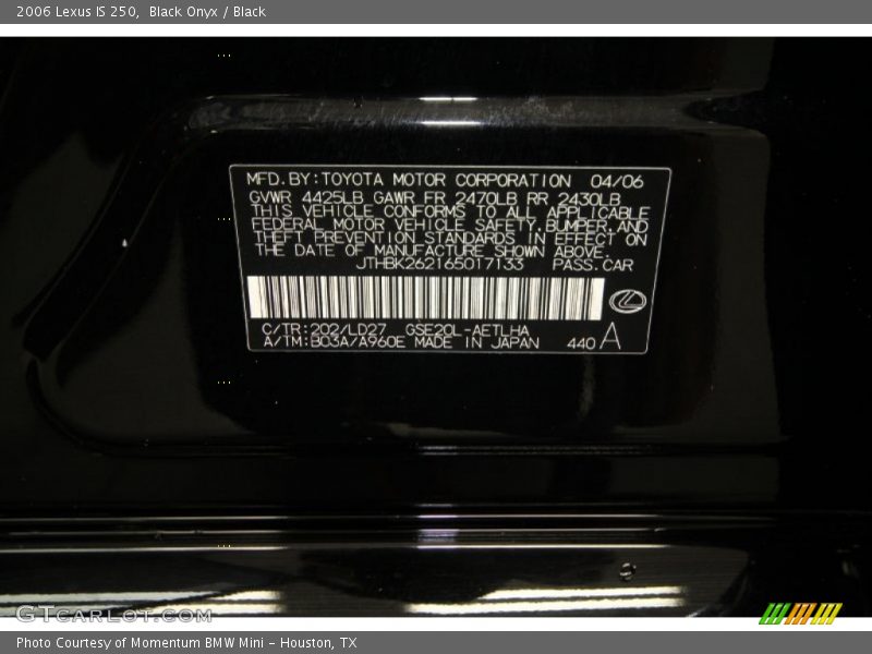 Black Onyx / Black 2006 Lexus IS 250