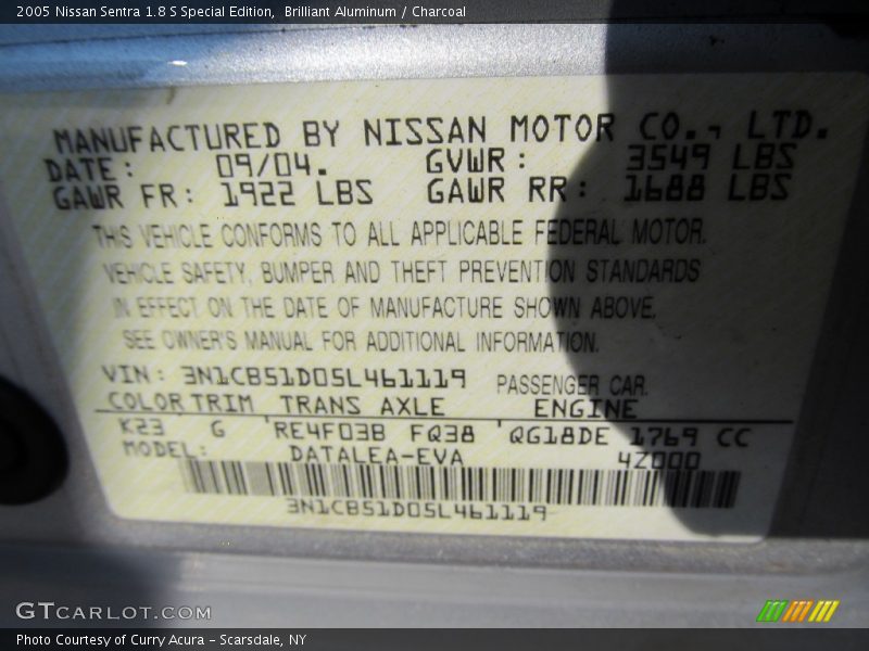 Brilliant Aluminum / Charcoal 2005 Nissan Sentra 1.8 S Special Edition
