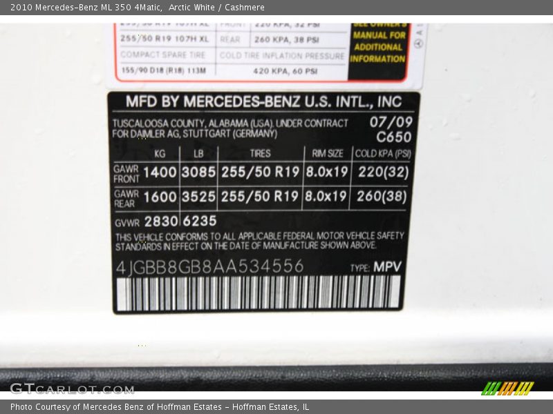 Arctic White / Cashmere 2010 Mercedes-Benz ML 350 4Matic
