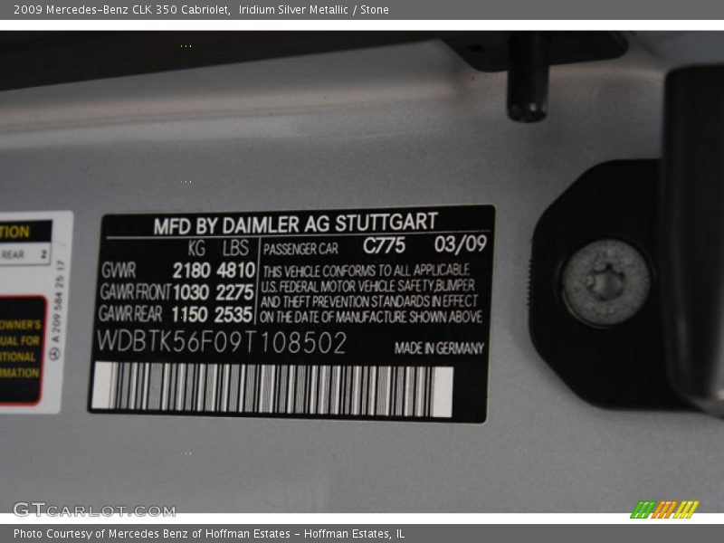 Iridium Silver Metallic / Stone 2009 Mercedes-Benz CLK 350 Cabriolet