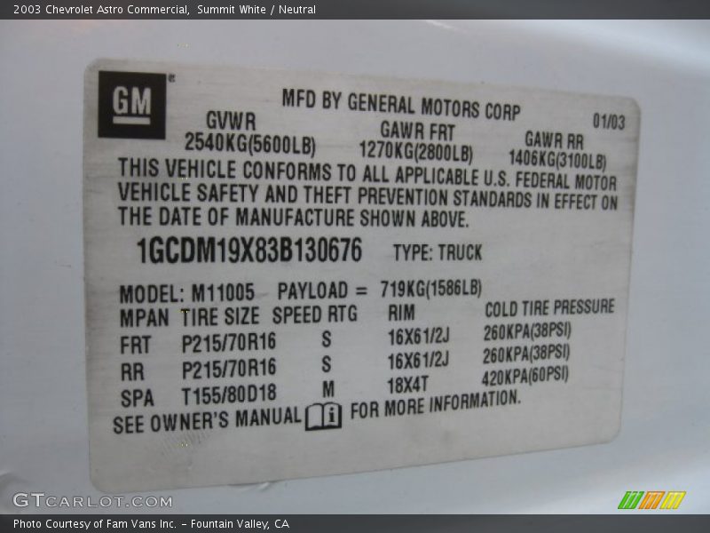 Summit White / Neutral 2003 Chevrolet Astro Commercial